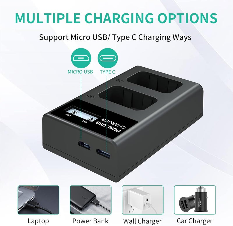 L & P NP-FW50 Battery Charger, LCD Dual Charger Compatible with Sony Alpha A6000, A6400, A6100, A6300, A6500, A5100, A7, A7 II, A7R, A7R II, A7R2, A7S, A7S II, A7S2, A5000, A3000, RX10, NEX-3/5/7 Series - Image 3